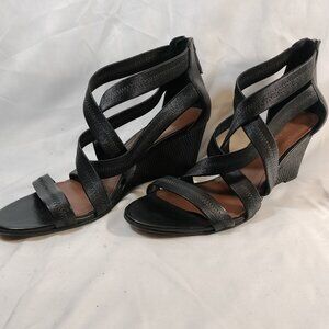 Donald J. Pilner Jemi Black Wedge Heel Criss Cross Sandals Pumps Heels sz 7.5M